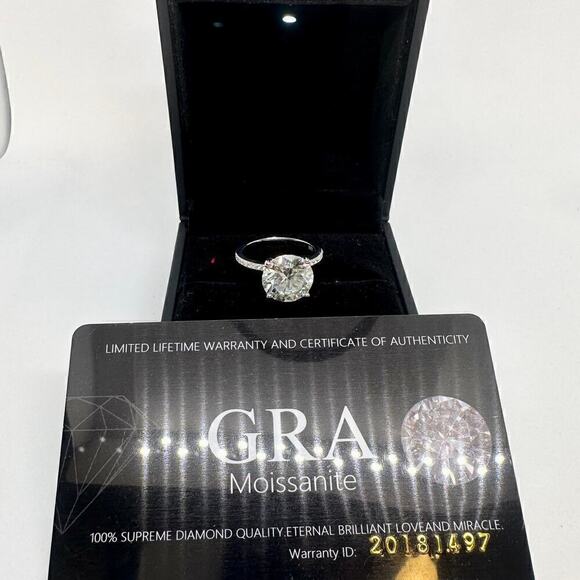 Moissanite Diamond Ring 3 Ct Engagement Wedding Round Cut Solitaire GRA Size 8 - Picture 6 of 11